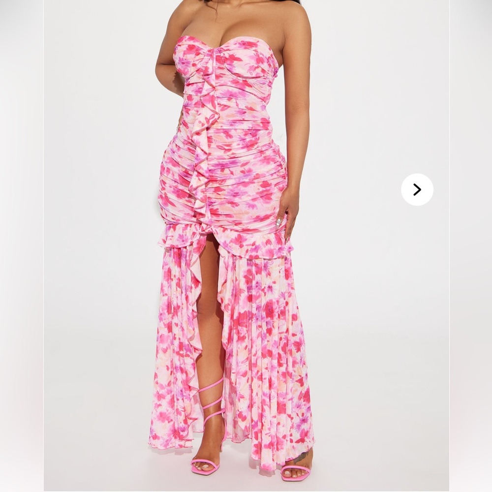 Pink Floral Strapless Dress